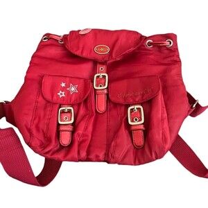 American Girl Bath & Body Work Backpack Red Bag Case Pockets Drawstring